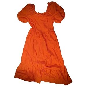 Who What Wear Orange Off Shoulder‎ Puff Sleeve Sundress Linen Blend Elastic Tie